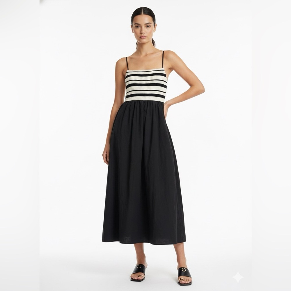 ZARA NWT Black White Contrast Crochet Midi Dress M